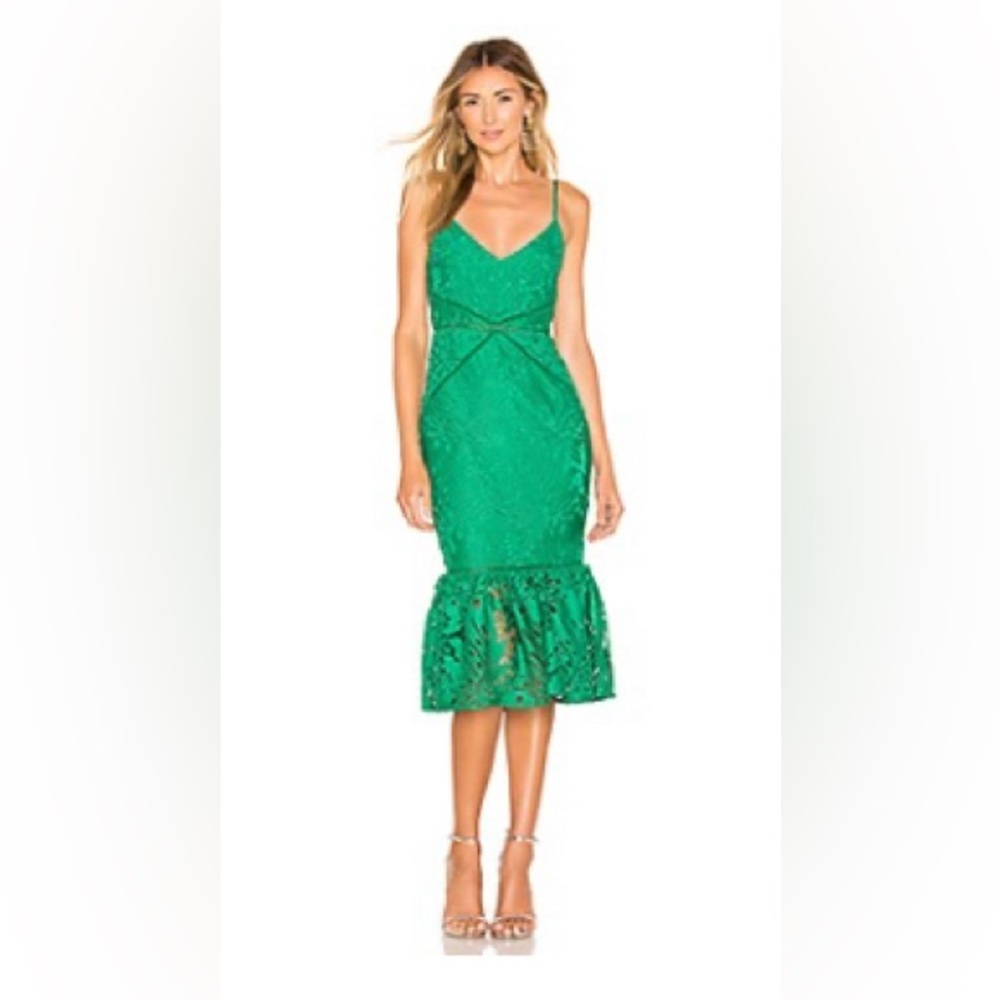 LOVERS + FRIENDS Flossie midi dress tropical crochet lace Kelly Green medium EUC